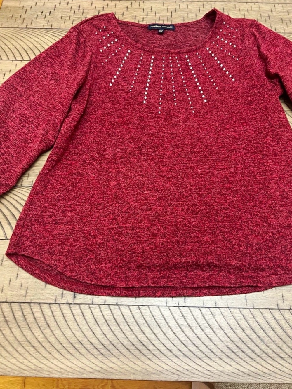 Adrienne Vittadini Red Studded Knit Pullover